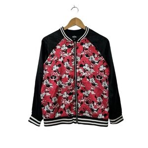 Disney MINNIE MOUSE Red Black Satin Zip Jacket Youth XL 16 or Women SM 4-6 RARE